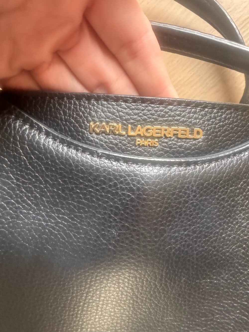 Karl Lagerfeld Paris Black Leather Dorine Handbag Tote Shoulder Purse - Picture 3 of 6